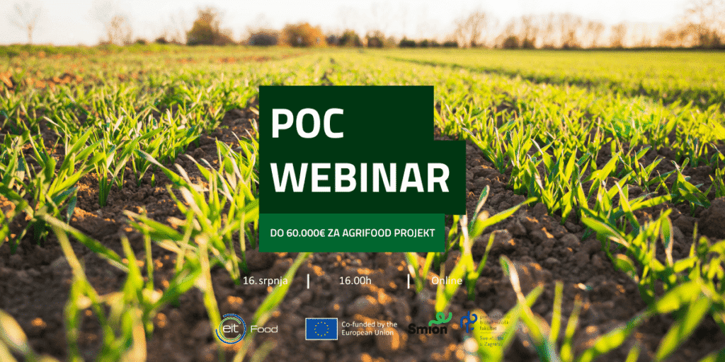 an image of a field with plants growing with the promo and informational text for EIT Food Proof-of-concept webinar